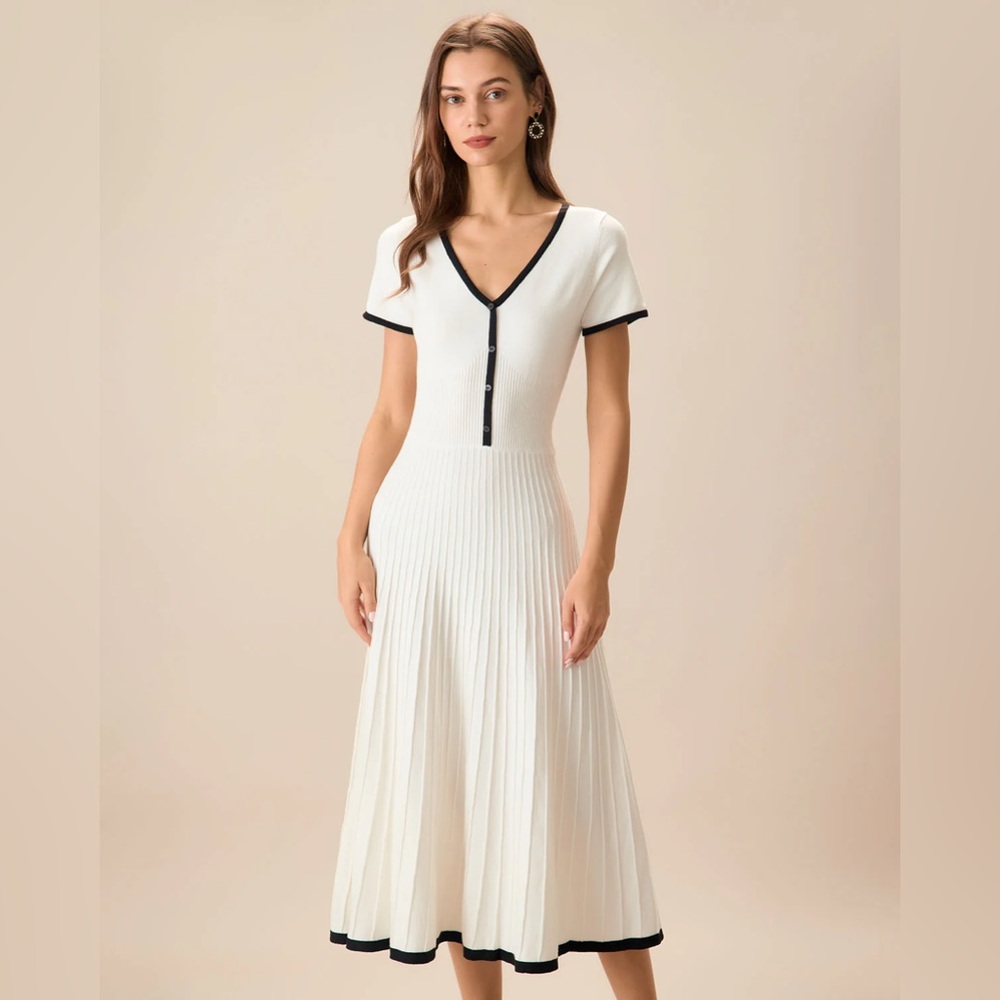 Rihoas Women's White Contrasting Sweater Midi Dress - Picture 5 of 10